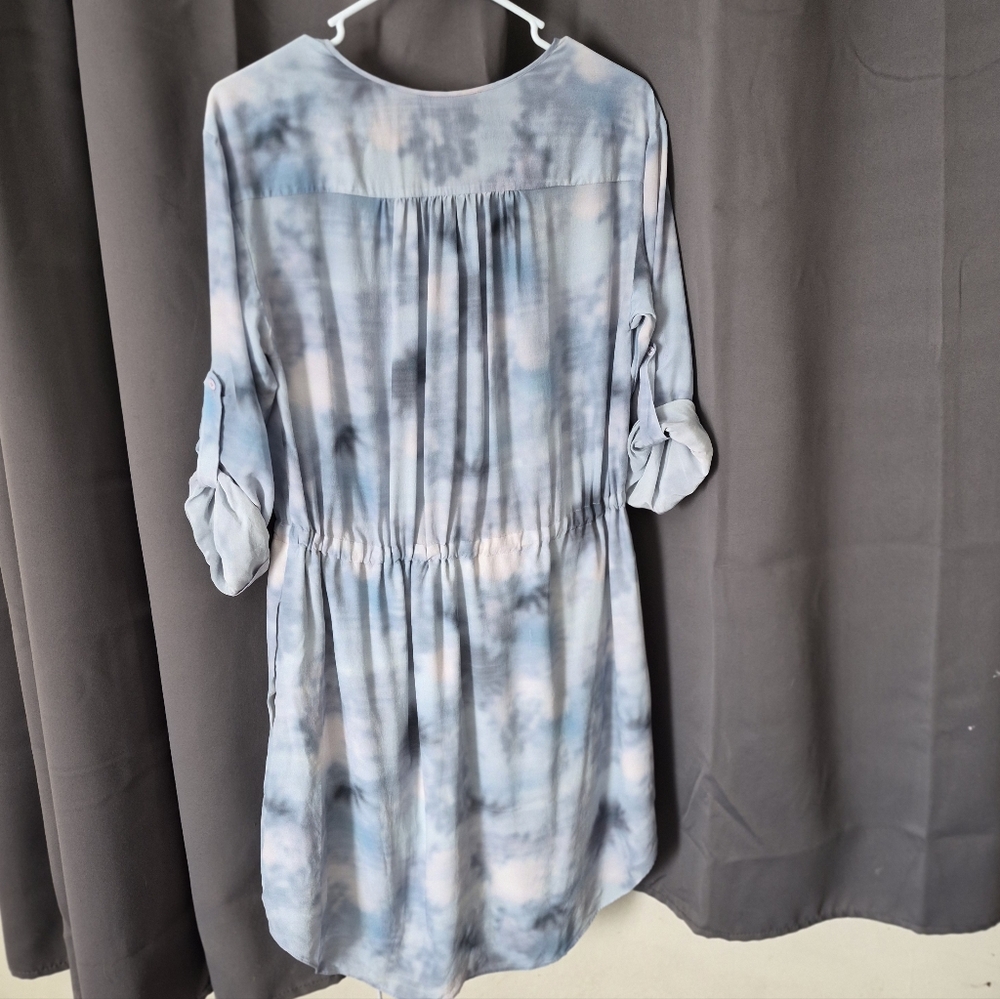 Rebecca Taylor "Haze" 100% Silk Tie-Dye Roll-Tab Sleeve Dress, Size 6 - Picture 4 of 13